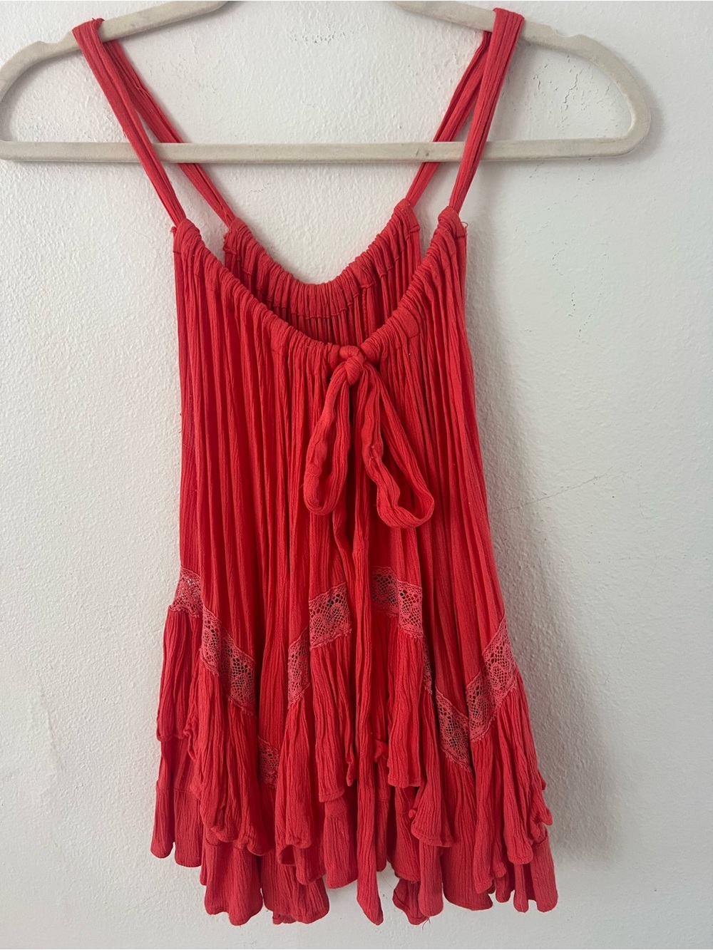 Free People Coral Red Tie-Front Boho Tunic